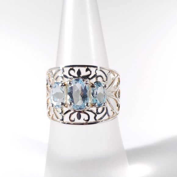 Sky Blue Topaz Filigree Ring Sterling Silver Size 5-3/4 - Picture 2 of 11